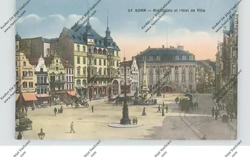 5300 BONN, Marktplatz, Rathaus, Droschken, Strassenbahnen, 1927