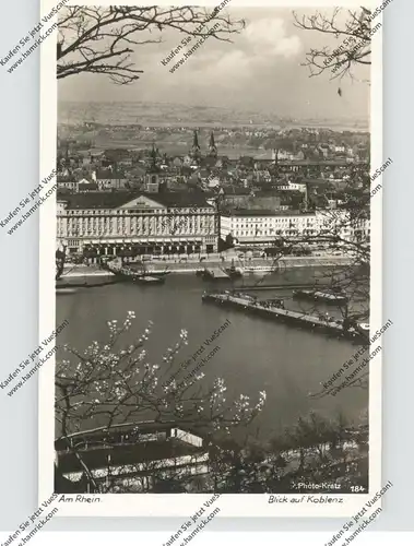 5400 KOBLENZ, Blick auf Koblenz, Schiffsbrücke, Rhein-Badeanstalt, Verlag Kratz # 184