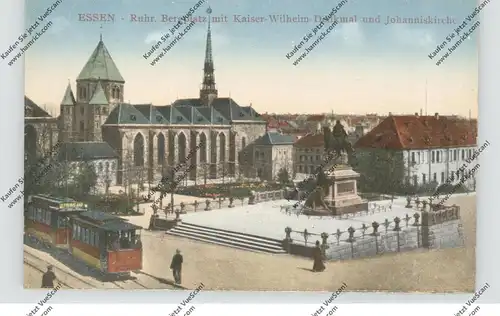 4300 ESSEN, Bergplatz, Kaiser-Wilhelm-Denkmal, Johanniskirche, Strasenbahn / Tram