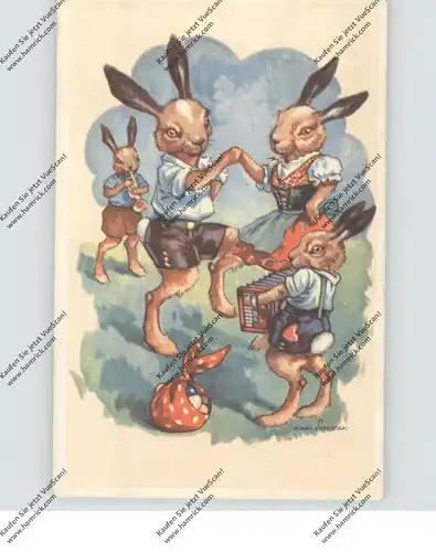 OSTERN - Hasen beim Tanz mit Bandeon, 1942, Künstler Karl Schestak