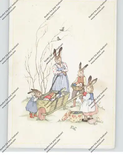 OSTERN - Hasenfamilie mit Schubkarre