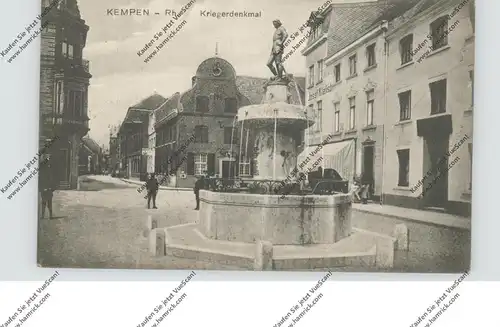 4152 KEMPEN, Kriegerdenkmal, Markt, Wäschehandlung Josef Klefisch, belebte Szene, 1919