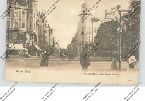 4000 DÜSSELDORF, Friedrichstrasse, Ecke Thurmstrasse, Strassenbahn, belebte Szene, 1908