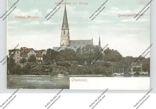 0-9000 CHEMNITZ, Schloss Miramar, Schlossteich, Kirche, ca. 1905