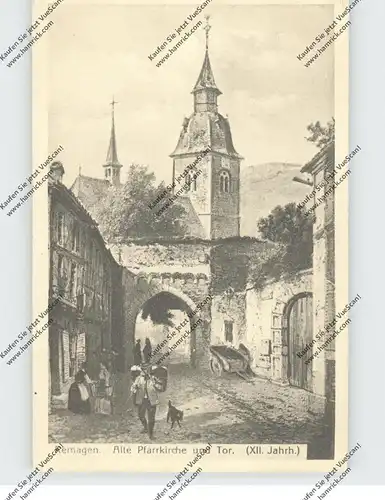 5480 REMAGEN, Alte Pfarrkirche und Tor, Historische Ansicht 12. Jahrhundert