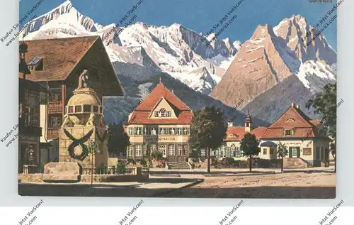 8100 GARMISCH - PARTENKIRCHEN, Dorfansicht mit Alpspitze und Zugspitze