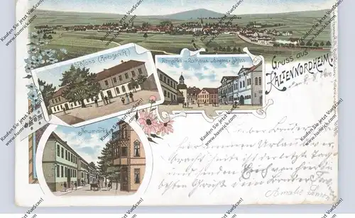 0-6208 KALTENNORDHEIM, Lithographie, Neumarkt, Schloss / Amtsgericht, Altmarkt...kl. Hinterklebung