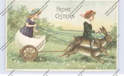 OSTERN - Kinder auf Hasen-Eier-Kutsche, Präge-Karte, 1910