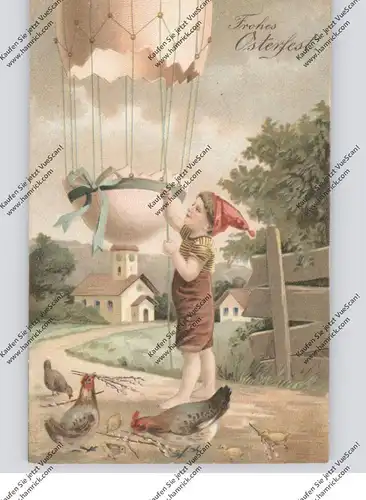 OSTERN - Junge mit Ei-Ballon, Präge-Karte, 1908