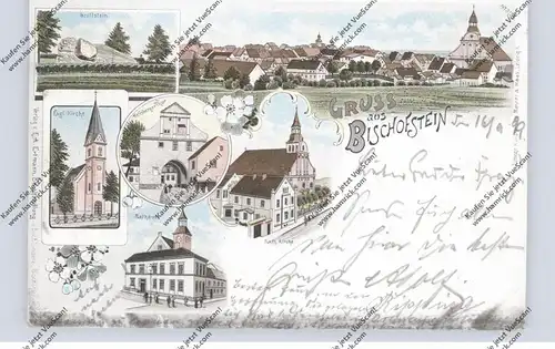 OSTPREUSSEN - BISCHOFSTEIN / BISZTYNEK, Lithographie 1899, 6 Ansichten, kl. Eckknick