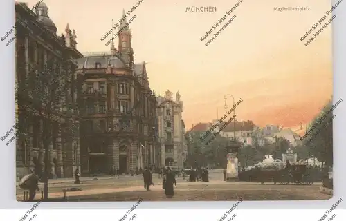8000 MÜNCHEN, Maximiliansplatz, Droschke, belebte Szene, ca. 1900, color
