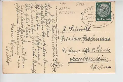 5942 KIRCHHUNDEM, Ortsansicht 1940, Bahnpost HAGEN - BETZDORF