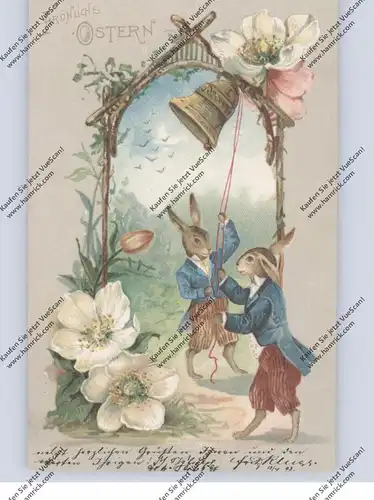 OSTERN - Hasen läuten Glocke, Präge-Karte
