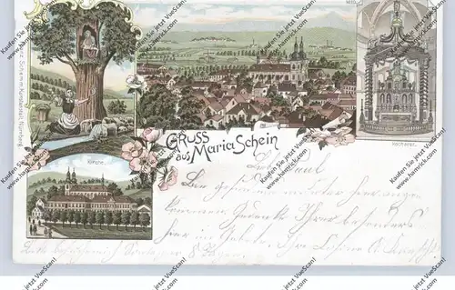 BÖHMEN & MÄHREN - MARIASCHEIN / BOHOSUDOV, Lithographie 1899, nach Elstra befördert