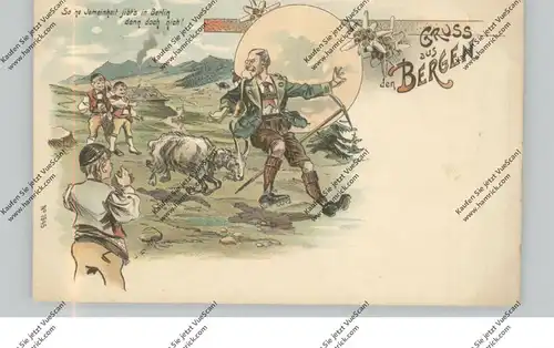 TIERE - ZIEGEN / Goats / Geiten / Chevres, Lithographie, Humor, ca. 1900, Schweizer Trachten