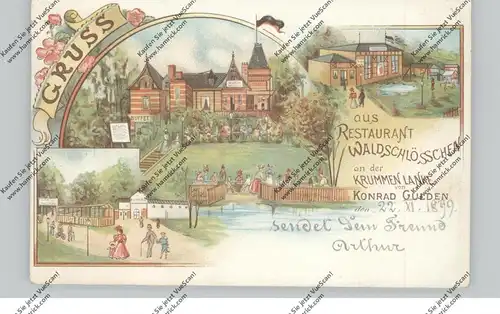 1000 BERLIN - ZEHLENDORF, Lithographie, Restaurant Waldschlößchen an der Krummen Lanke, Konrad Gulden, 1899