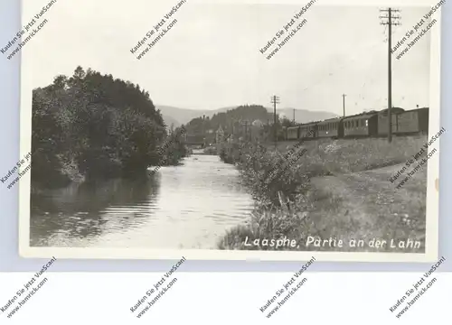 5928 BAD LAASPOHE, Partie an der Lahn, Eisenbahnlinie, Photo-AK, 1954