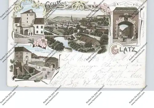 NIEDER-SCHLESIEN - GLATZ / KLODZKO, Lithographie 1897, Frankensteiner Thor, Böhmisches Tor, Grünes Thor