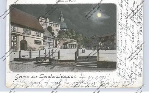 0-5400 SONDERSHAUSEN, Mondschein-Lithographie, Schloss mit Markt
