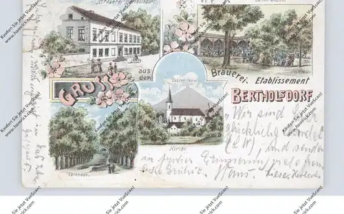 NIEDER-SCHLESIEN - BERTHOLSDORF / UNIEMYSIL (Landeshut), Lithographie, Brauerei, Kirche... repariert