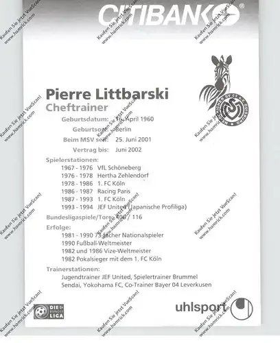 FUSSBALL - MSV DUISBURG - PIERRE LITTBARSKI, Autogramm