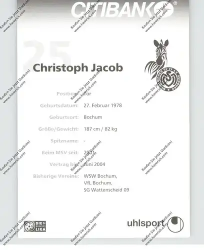 FUSSBALL - MSV DUISBURG - CHRISTOPH JACOB, Autogramm