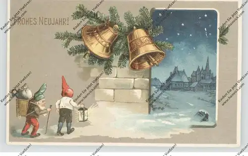 NEUJAHR - Zwerge und Glocken, Präge-Karte