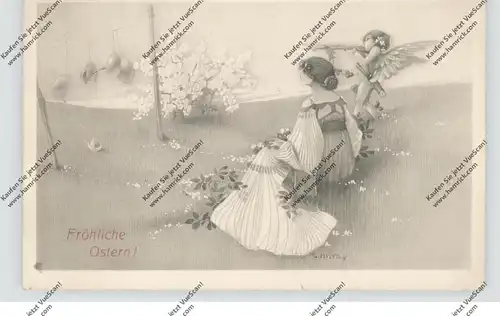OSTERN - Amor schiesst auf Eier, Künstler-Karte S.Hayby