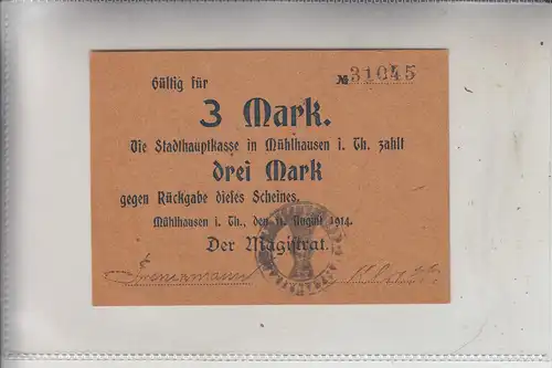 NOTGELD - MÜHLHAUSEN / Thüringen, 3 Mark, 1914, Erhaltung I