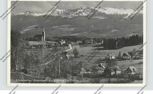 NIEDER-SCHLESIEN - SCHREIBERHAU / SZKLARSKA POREBA, Ortsansicht mit Kirche und Schneegruben, 1938