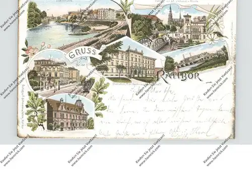 OBER-SCHLESIEN - RATIBOR / RACIBORZ, Lithographie 1897, Bahnhof, Post, Oberschles. Fürstenthums-Landsch.....