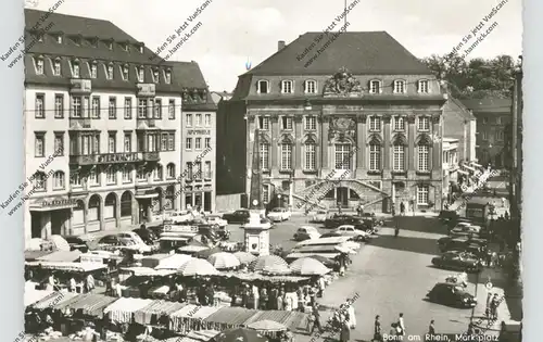 5300 BONN, Marktplatz mit vielen Ständen, Rathaus, Oldtimer