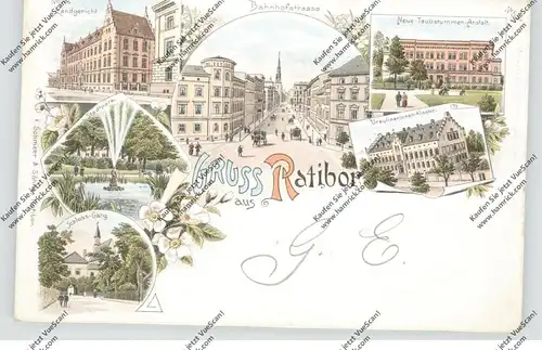OBER-SCHLESIEN - RATIBOR / RACIBORZ, Lithographie 1895, Neue Taubstummen-Anstalt, Ursulinerinnen-Kloster...