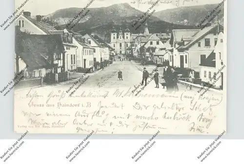 BÖHMEN & MÄHREN - HAINDORF / HEJNICE, Strssenpartie, belebte Szene, 1901, Bahnpost Zug 409