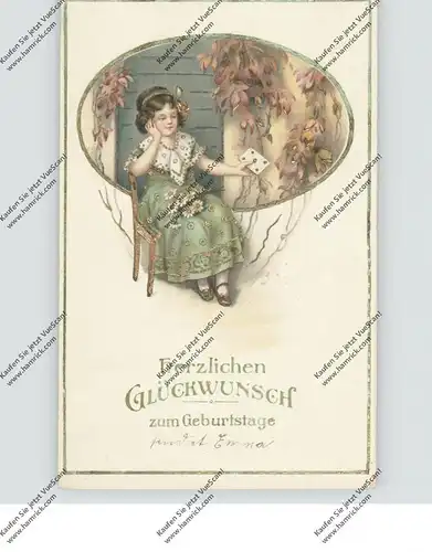 GEBURTSTAG - Mädchen mit Liebesbrief, Präge-Karte