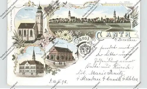 NIEDER-SCHLESIEN - CANTH - KANTH / KATY WROCLAWSKIE, Lithographie 1898, Kirchen, Rathaus, Gesamtansicht