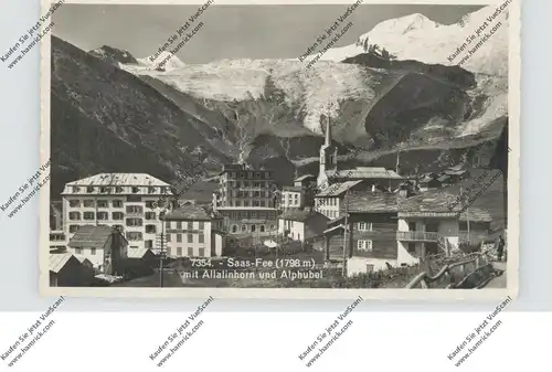 CH 3906 SAAS FEE VS, Ortsansicht mit Allalihorn und Alphubel, 1948