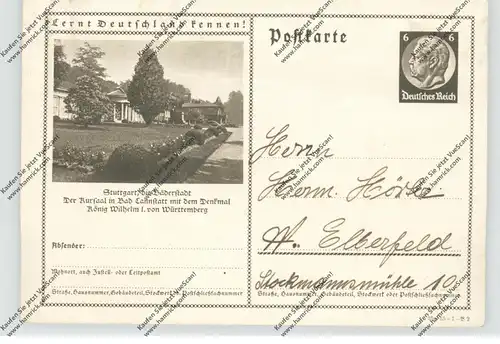 7000 STUTTGART - BAD CANNSTATT, Kursaal, Denkmal König Wilhelm I, Hindenburg-Ganzsache