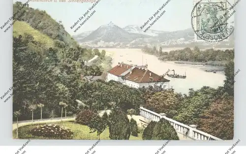 5480 REMAGEN - ROLANDSECK, Blick auf die Hotels, Rolandsbogen, Siebengebirge, 1906