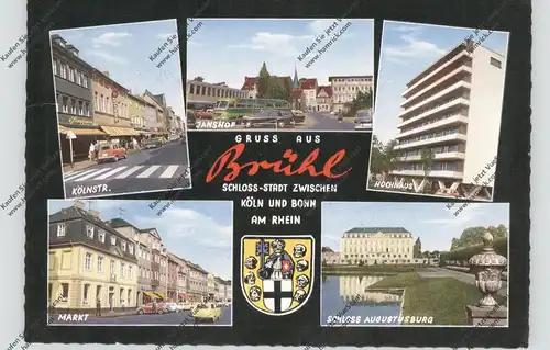 5040 BRÜHL, Mehrbild-AK, Stadtwappen, Oldtimer