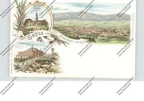 BÖHMEN & MÄHREN - REICHENBERG / LIBEREC, Lithographie, Gruß vom Jeschken, Koppenhaus, Rehanstein...