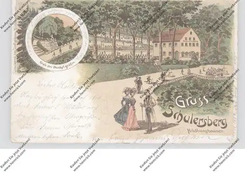0-6110 HILDBURGHAUSEN, Lithographie, Gruss vom Schulersberg, Grab der Dunkelgräfin