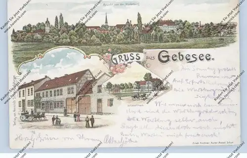 0-5102 GEBESEE, Lithographie 1899, Gasthof, Schützenhaus, Gesamtansicht, Bahnpost