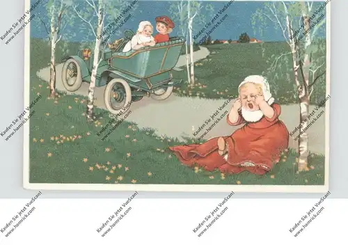 KINDER - Kinder und Automobil, 1918, Präge-Karte, embossed, relief