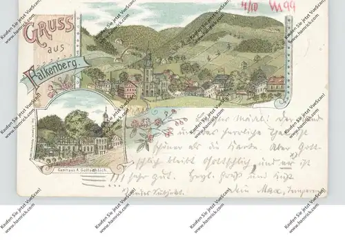 NIEDER-SCHLESIEN - FALKENBERG / SOKOLEC (Glatz), Lithographie, Gasthaus Gottschlich,230 Einwohner, Kastenstempel 1899