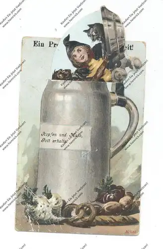 MECHANISCHE KARTE - BIERKRUG, Mechanically postcard / Beer Mug, Druckstelle