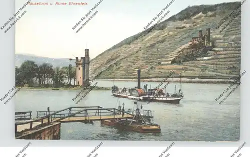 BINNENSCHIFFE - RHEIN, Frachtschiff am Mäuseturm, ca. 1910