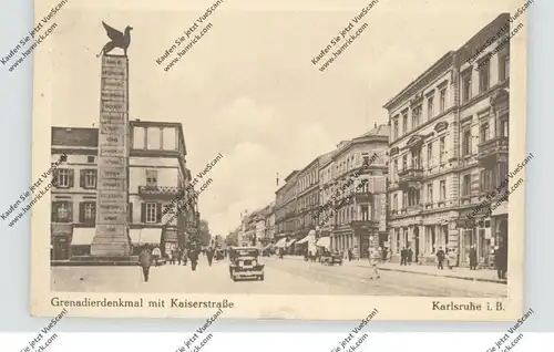 7500 KARLSRUHE, Kaiserstrasse, Grenadierdenkmal, Oldtimer