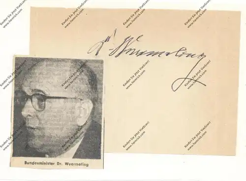 POLITIK - Dr. FRANZ-JOSEF WÜRMELING, Familienminister 1953 - 1962, Autograph