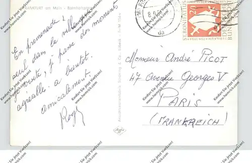 BUND - 1954, MICHEL 199, Bonifatius, AK-Einzelfrankatur nach Frankreich, Wellenstempel